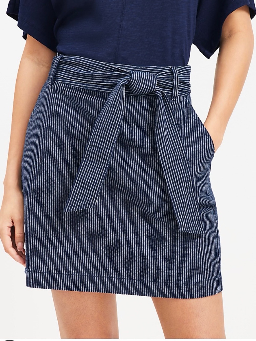 Loft Striped Navy Tie Waist Skirt